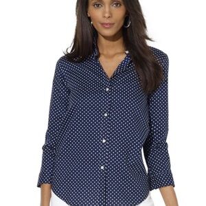 Ralph Lauren Navy White Non Iron Polka Dot Button Down Shirt